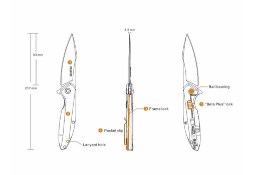 Ruike Folding Knife with Clip P128-SF