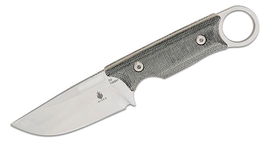 Kizer Cutlery 1048A1 Johnathan Styles Cabox Fixed Blade Knife 3.35" D2 Stonewashed Drop Point, Black Micarta Handles, Kydex Sheath